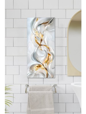 KutuTR Temperli Cam Dik Tablo 30X60 cm Ebadında Hd Uv Baskı – Altın ve Gri Soyut Desen - DCT003