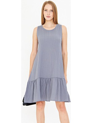 Armonika Kadın Gri Kolsuz Eteği Fırfırlı Elbise ARM-18Y001156