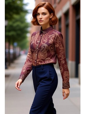 PayBuy Kadın Şal Desenli Yoryo Şifon Gömlek Fonksiyonel Dayanıklı Kaliteli Konforlu Estetik Rahat