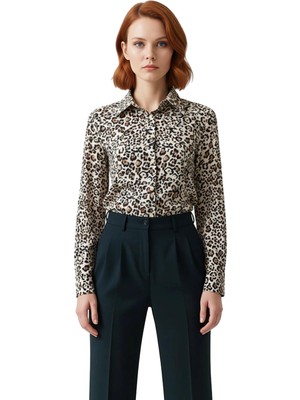 Ersefa Kadın Vual Leopar Desenli Fitted Gömlek Fonksiyonel Dayanıklı Kaliteli Konforlu Estetik Şık