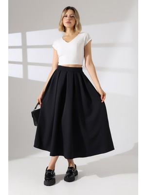 Lubiti Pileli Duble Kumaş Uzun Etek