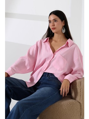 ribana Tek Cep Modal Oversize Kadın Gömlek