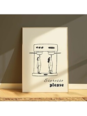 DES VU PRINT Espresso Please Poster, Espresso Kahve Mutfak Temalı Çerçevesiz Poster