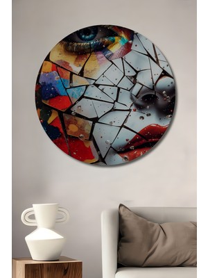 Teona Ahşap Kırık Ayna Kadın Portresi Soyut Sanat Ahşap Dekoratif Tablo Yuvarlak Tablo