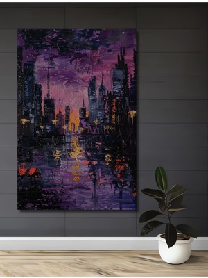 Teona Ahşap Ahşap Tablo Yağlı Boya Görünümlü Modern Sanat Şehir Manzarası Ahşap Tablo Dikdörtgen Tablo