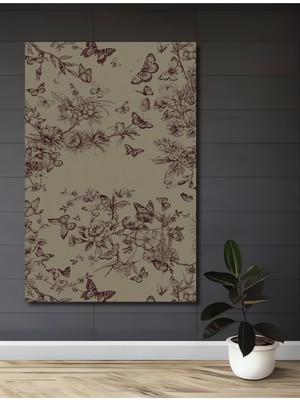 Teona Ahşap Ahşap Tablo Kelebekler ve Çiçekler Desenli Yağlı Boya Görünümlü Sanat Eseri Dikdörtgen Tablo