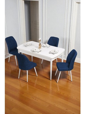 Baresmu Bara Beyaz 80X132 Açılabilir Sunta Masa Yemek Odası Takımı, Mutfak Takımı 4 Adet Sandalye