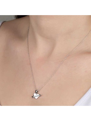 Ucarticaret Swarovski Taşlı Gümüş Kalp Bayan Kolye