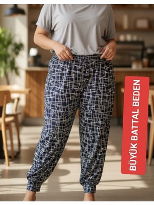 Kadın Bayan Battal Büyük Beden Viskon Süet  Kumaş Bel Lastikli  Eşofman Pijama Altı Pantolon Bol Rahat Kalıp 60 Ile 90 Kiloğrama Kadar Olur  Standart Beden