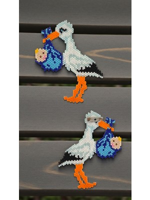 Seard Miyuki Boncuk El Yapımı Bebek Taşıyan Leylek Broş - Yaka Iğnesi