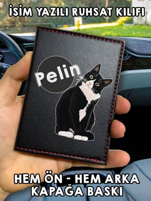 Nurdic Kedi Dostum Ön Arka Baskılı Oto Araç Ruhsat Kabı Kartlık Deri Isim Yazılı Kişiye Özel Cüzdan