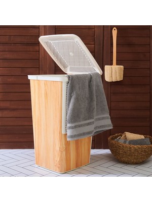 Matmel Ahşap Görünümlü Çamaşır Sepeti - Beyaz - 55 Lt