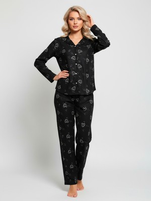 Bravie Süet Gömlek Pijama Takımı 7002 Kalp Desenli