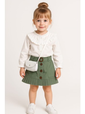 Gigi Giyim Yakası Fırfır Detaylı Çantalı Kız Çocuk Takım