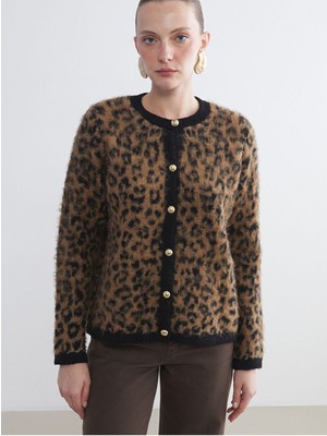 LC Waikiki Cey Yeni Sezon Bisiklet Yaka Leopar Desenli Kadın Triko HIRKA_8684689375288