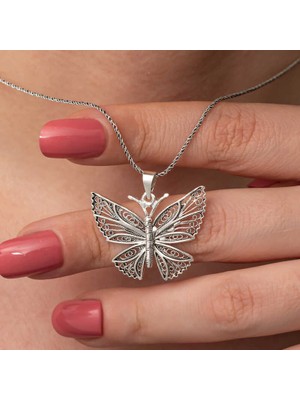 Gumush Gümüş Telkari Kelebek Kadın Kolye