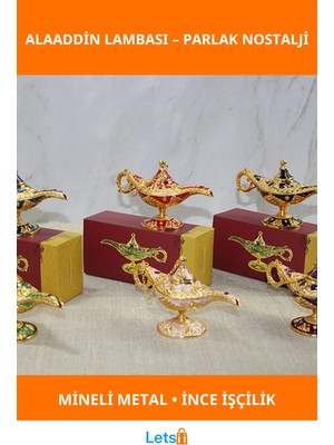 Letsii Otantik Mineli Metal Alaaddin Lambası 16CM Dekoratif Aksesuar