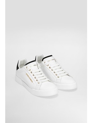 Kadın Portofino Deri Logolu Topuk Detaylı Sneakers - Beyaz