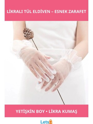 Letsii Kısa Boy Likralı Güpürlü Yetişkin Tül Eldiven