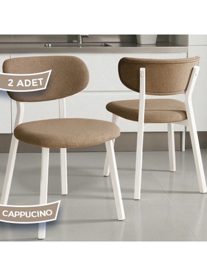 Canisa Toldy Serisi 2 Adet Cappucino Bukle Kumaş Mutfak Sandalyesi Beyaz Metal Ayak