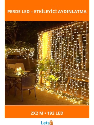 Letsii 2x2 Metre Sarı Işık LED Perde Dekoratif Aydınlatma
