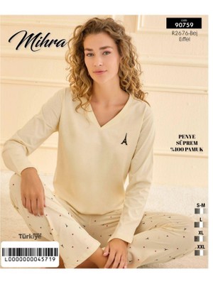 Çamaşır Kenti Mihra 90759 Kadın V Yaka Uzun Kol Pijama Takımı