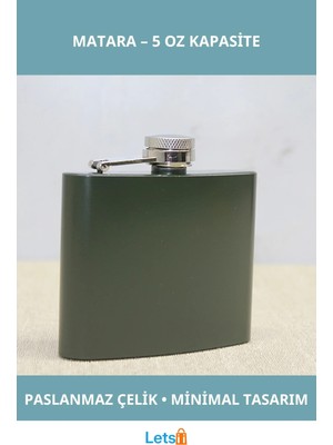 Letsii Haki Renkli Dayanıklı Paslanmaz Çelik 5 Oz Matara