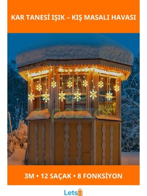 Letsii 3m 12 Saçaklı LED Işık Kar Tanesi 8 Fonksiyonlu Dekorasyon