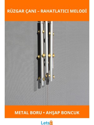 Letsii Boncuklu Metal Rüzgar Çanı Ahşap ve Boncuk Detaylı Dekoratif Ses Çanı