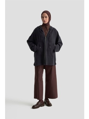 Armine Fermuar Detaylı Kapüşonlu Kap 25KD1125 Siyah