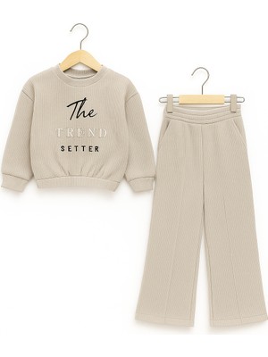 Monox Kız Çocuk Trend Nakışlı Tarz Fitilli Polar Takım