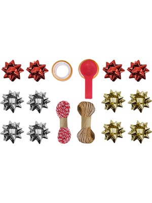 Roco Paper Co. Hediye Paketleme Seti, 12 Adet Metalik Rafya- Twine Baker & Jüt Ip - 20M, 1 Adet Bant ve Makinesi