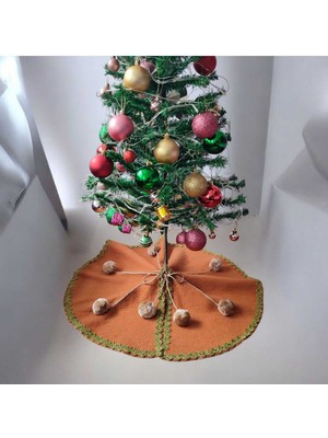 Moda Nur Yılbaşı Çam Ağacı Altı Örtüsü, Çam Ağacı Ayak Halısı Örtüsü, Kahverengi Renk, Peluş Kumaş, 65 cm
