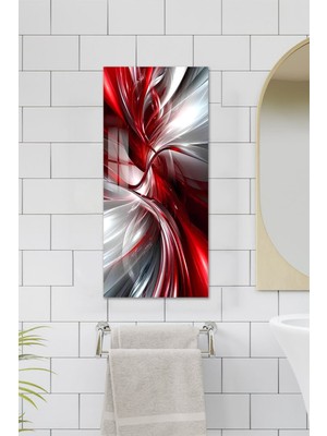 KutuTR Temperli Cam Dik Tablo 30X60 cm Ebadında Hd Uv Baskı – Kırmızı ve Gümüş Soyut Tasarım - DCT008