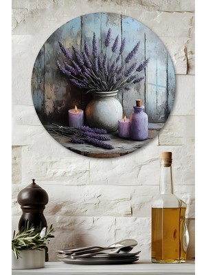 KutuTR 3D Görünümlü Temperli Cam Tablo – Lavanta ve Mum Temalı Rustik Duvar Süsü Uv Baskı 33X33 CM-CDS109