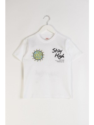 Mojo Bebek Mojo Erkek Çocuk 4-9 Yaş %100 Pamuk Sırt Baskılı T-Shirt 7690 Beyaz