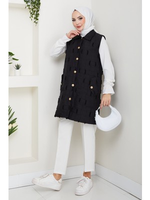 Pamuk Butik Kadın Saçaklı Giy Çık Kapitone Yelek -PMK490