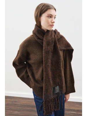 Manuka Şerit Detaylı Atkı Kahverengi