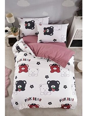 Laliva Doğal Sağlıklı Çarşafı Lastikli Ayıcıklı Bordo Çocuk Nevresim Takımı