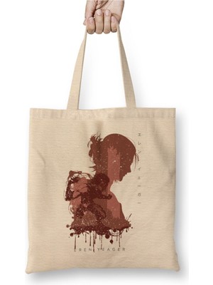 Toyaso Attack On Titan Attack Titan Minimalist Beyaz Bez Çanta Uzun Saplı Alışveriş Çantası Plaj Çantası