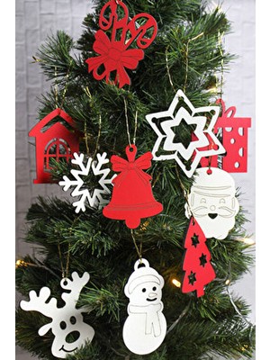 Bonvos 10’lu Ahşap Yılbaşı Süsü Kırmızı Noel Figürlü Dekoratif Ağaç Süsleri
