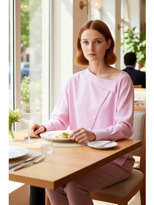 FRM Kadın Çizgili Gömlek Üst Fonksiyonel Dayanıklı Kaliteli Konforlu Estetik Premium Modern Şık