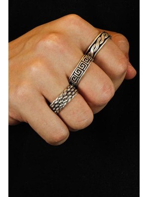 Renery 3 Adet 925 Ayar Gümüş Kaplama Tasarım Ayarlanabilir El Yapımı Erkek Kadın Alyans Yüzük Seti