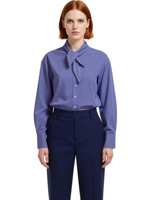 Ersefa Kadın Çizgili Fular Detaylı Gömlek Fonksiyonel Dayanıklı Kaliteli Konforlu Estetik Premium