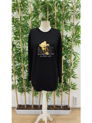 Hariqa Kadın Uzun Kollu Bisiklet Yaka Ayı Desenli Viskon Iki Iplik Elbise