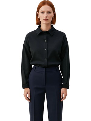 Ersefa Kadın Düz Selanik Örme Kumaş Uzun Kollu Oversize Gömlek Fonksiyonel Dayanıklı Kaliteli Şık