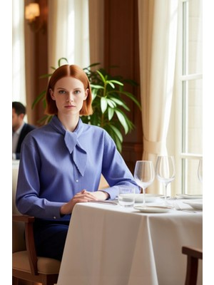 FRM Kadın Çizgili Relaxed Fular Yaka Gömlek Fonksiyonel Dayanıklı Kaliteli Konforlu Estetik Şık