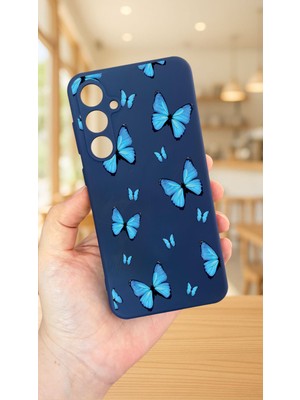 Vip Case Samsung Galaxy S24FE -Mavi Kelebek Desen Silikon Darbe Emici Klasik Korumalı Rubber Kılıf