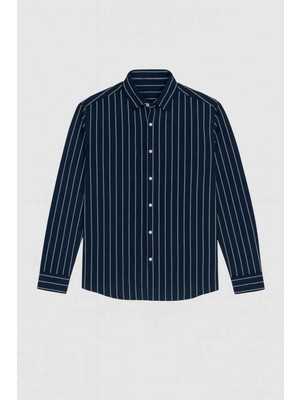 Valiberta Scorsese Çizgili Relaxed Fit Erkek Gömlek - Lacivert