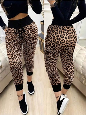 Nidam Butik Kadın Yüksek Bel Bağcıklı Desenli Iki Iplik Pantolon